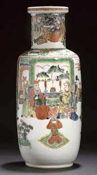 19th century A famille verte rouleau vase